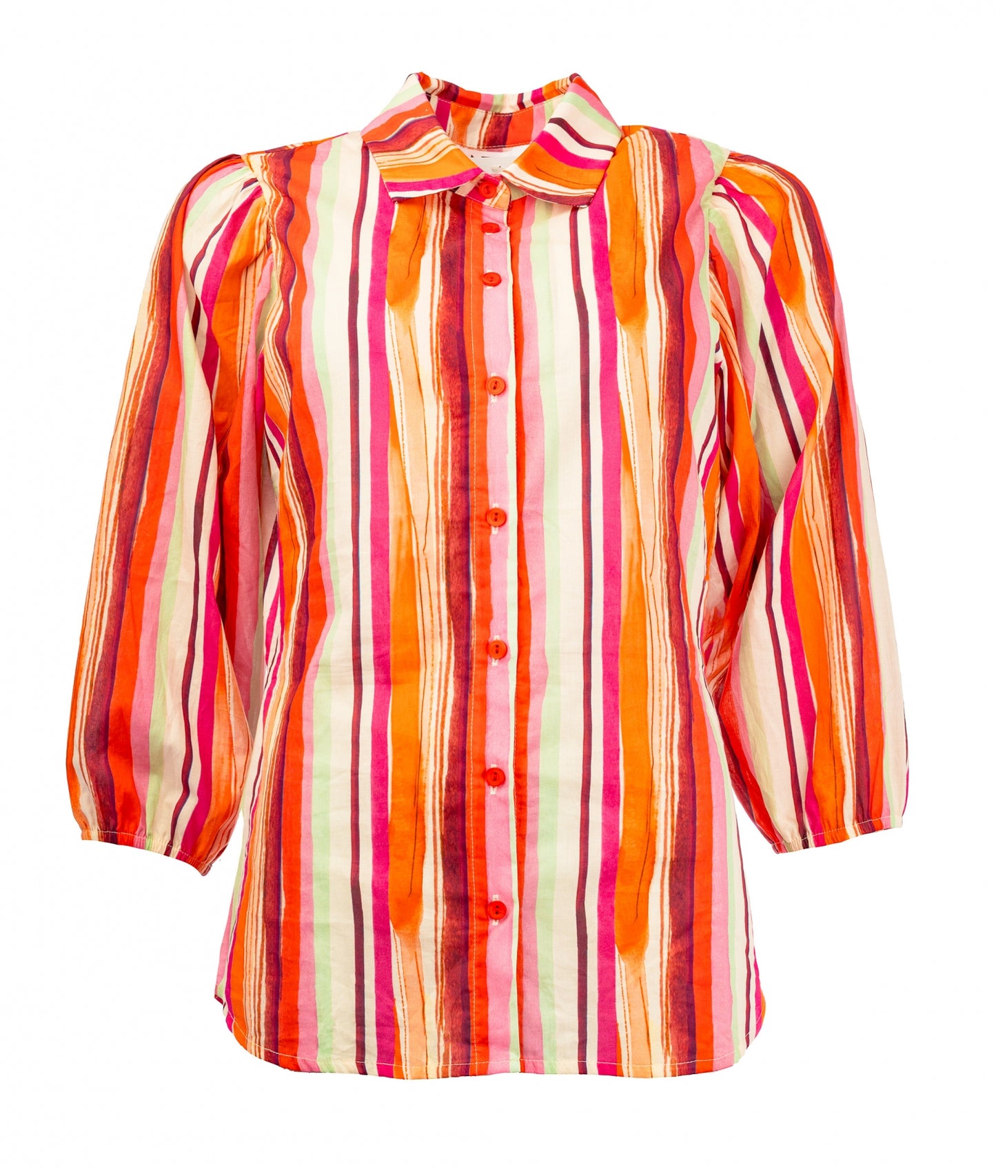 Mayliera 3/4 Fuchsia Pink Summer Stripes Cotton Voile | Fuchsia