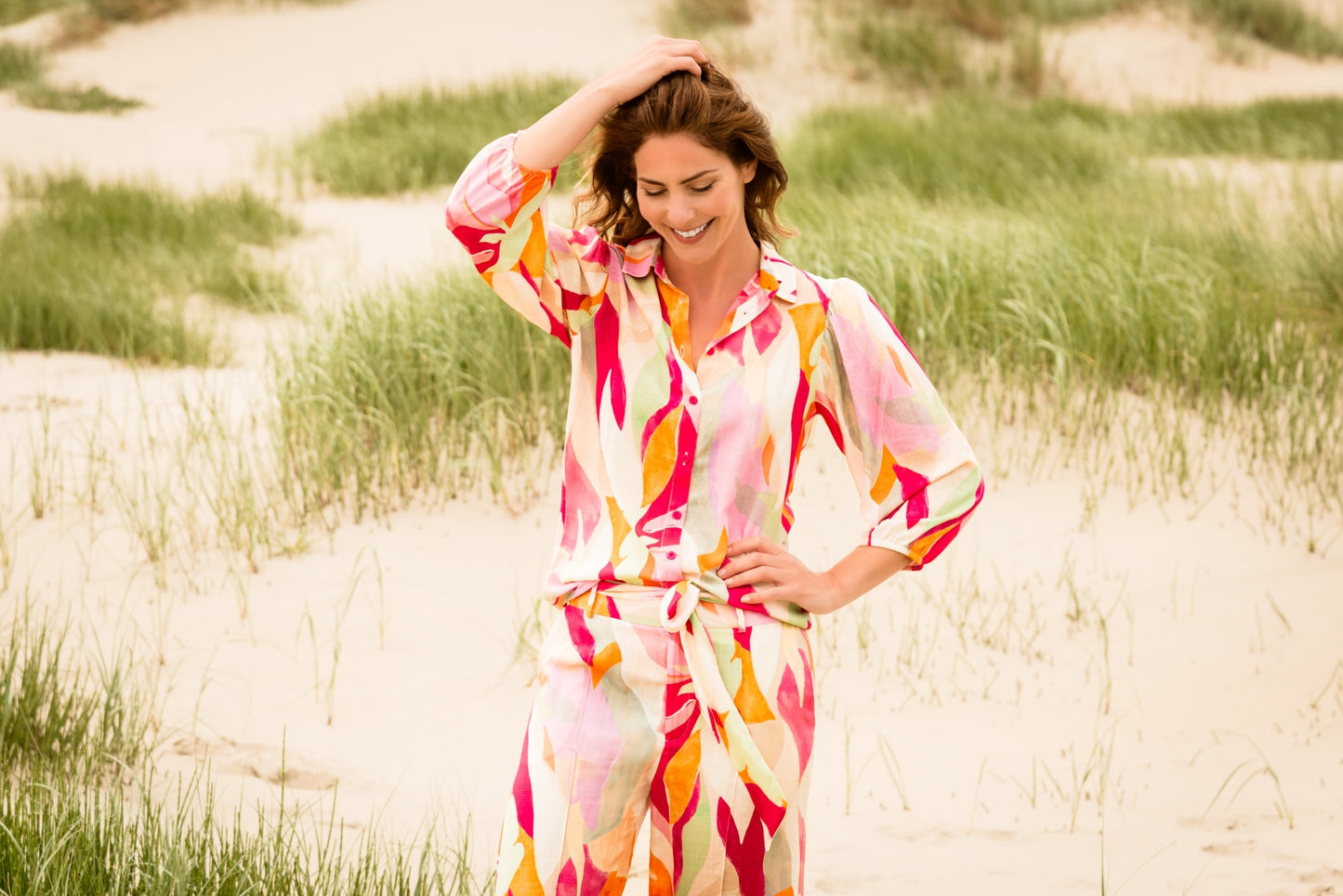 Mayliera 3/4 Pink Peacock Tropicana Linnenlook | Pink Peacock