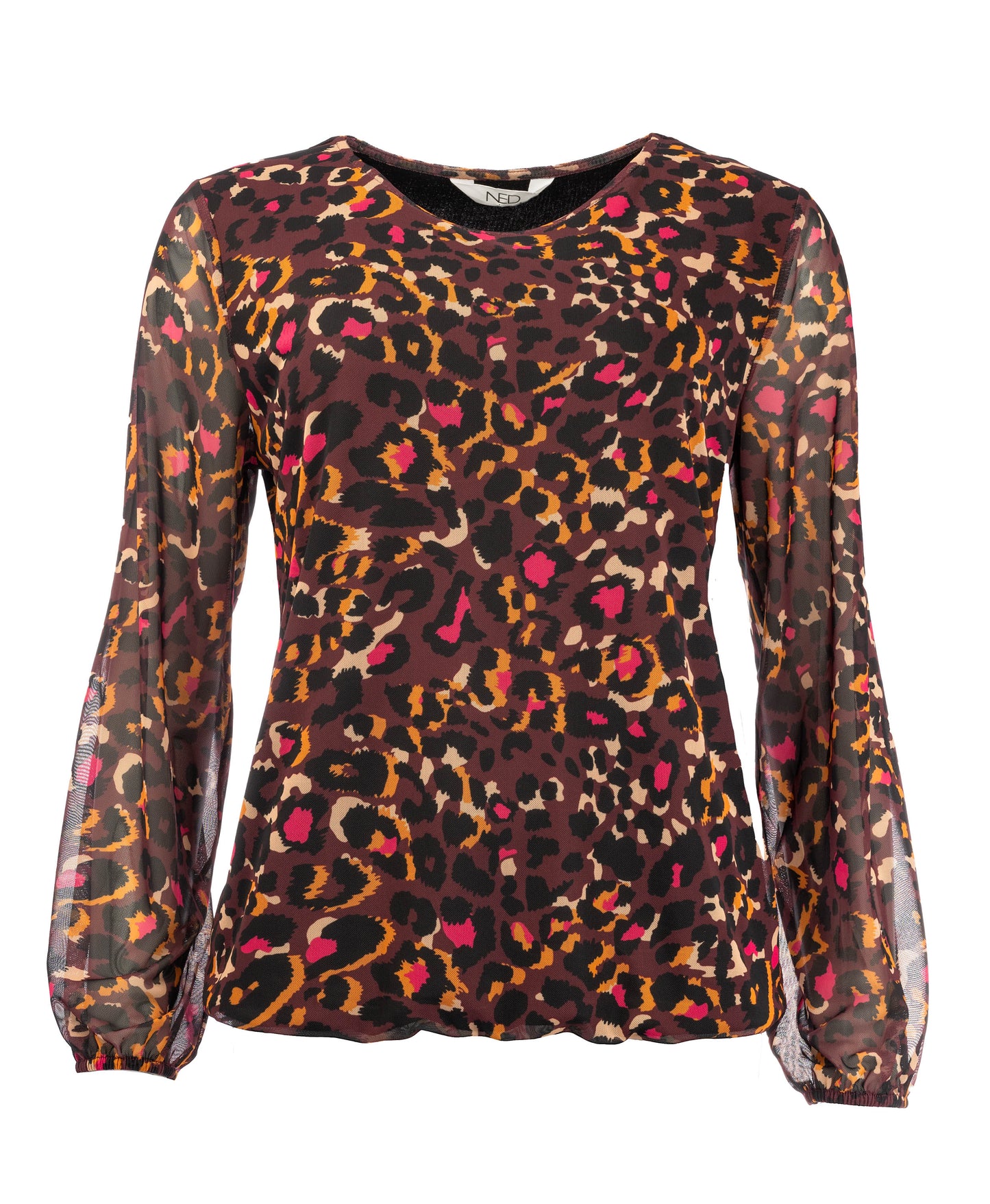 Delina -D NB Burgundy Funky Leopard Print Mesh | Burgundy