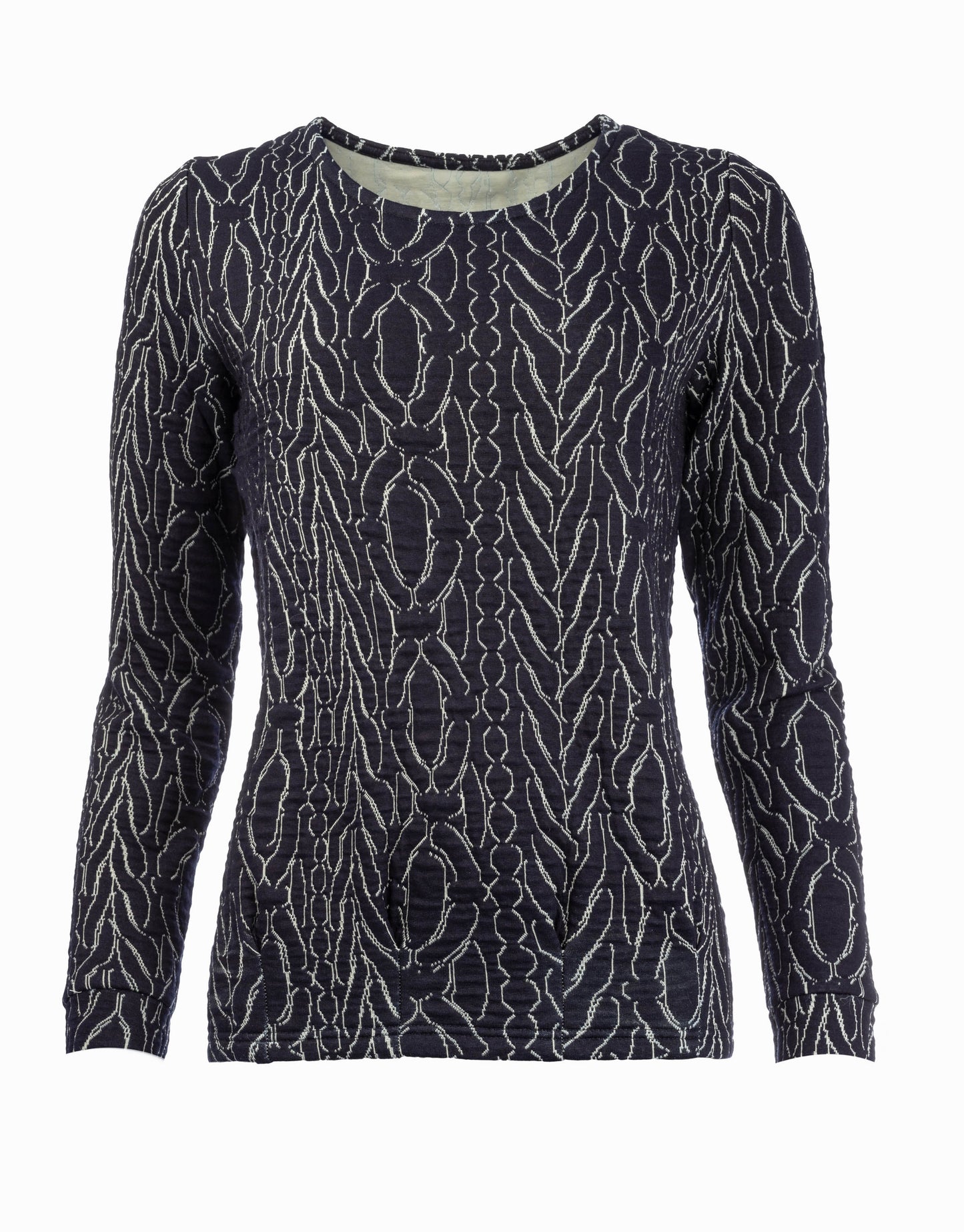 Cela Plain LS NS Estate Blue Contrast Charm Jacquard Knit | Estate Blue