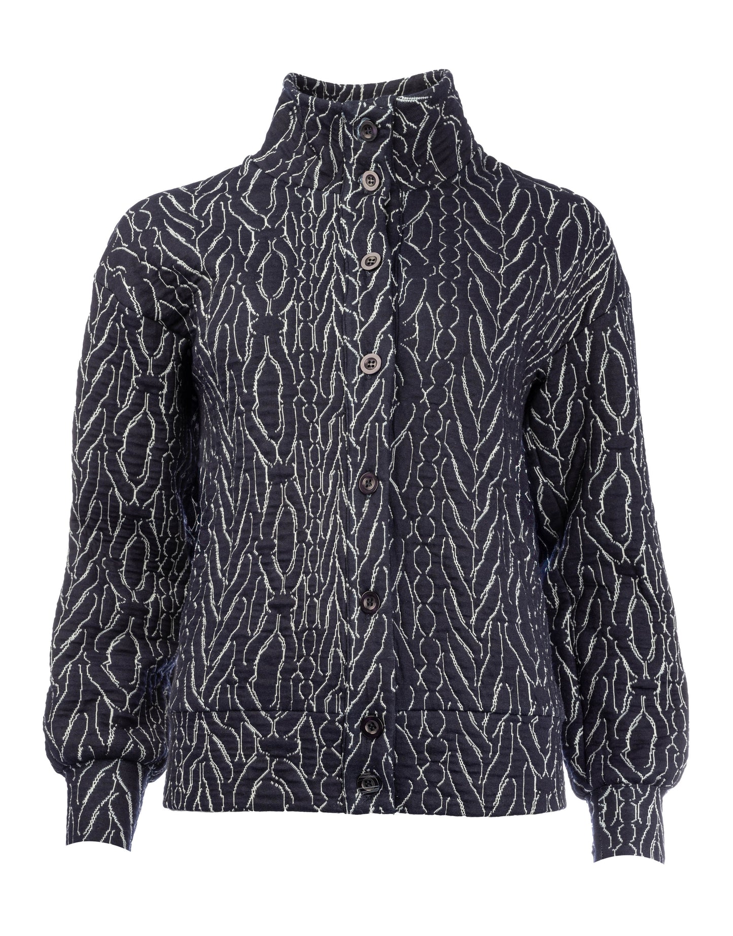 Seyma-W Pockets LS Estate Blue Contrast Charm Jacquard Knit | Estate Blue