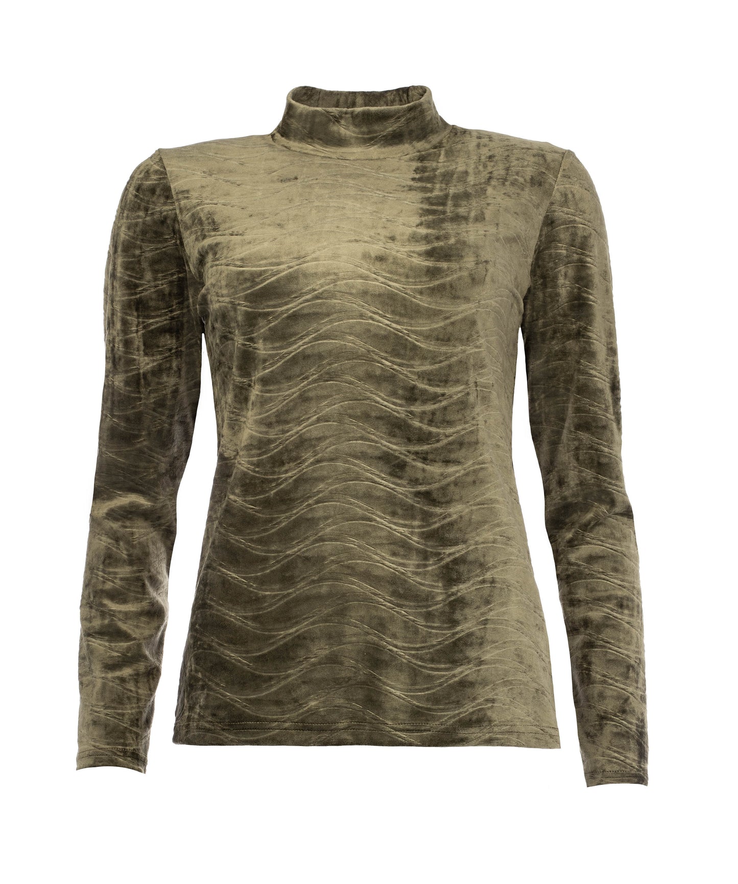 Milans Plain LS Velvet Stretch Knit | Army