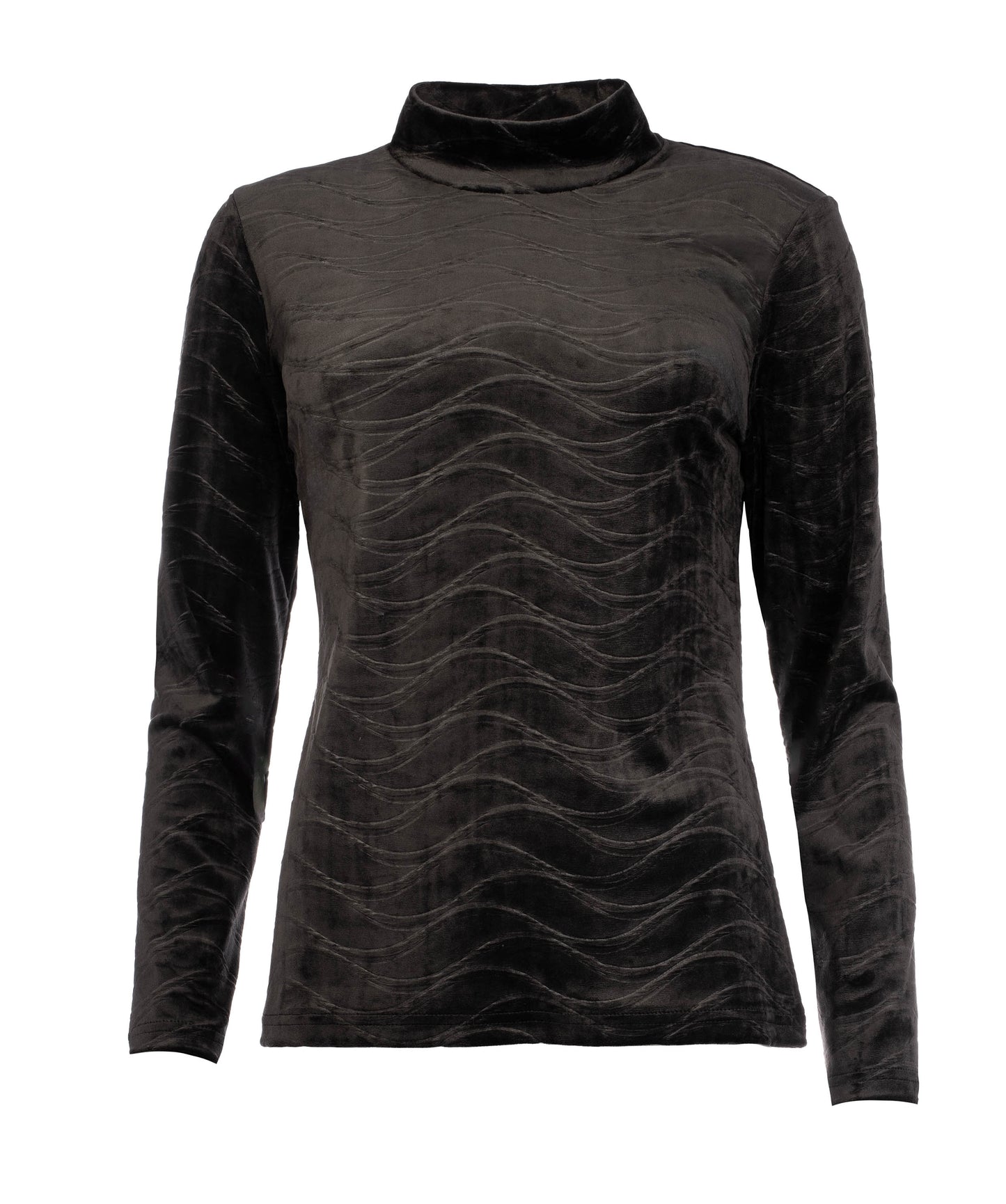 Milans Plain LS Velvet Stretch Knit | Black