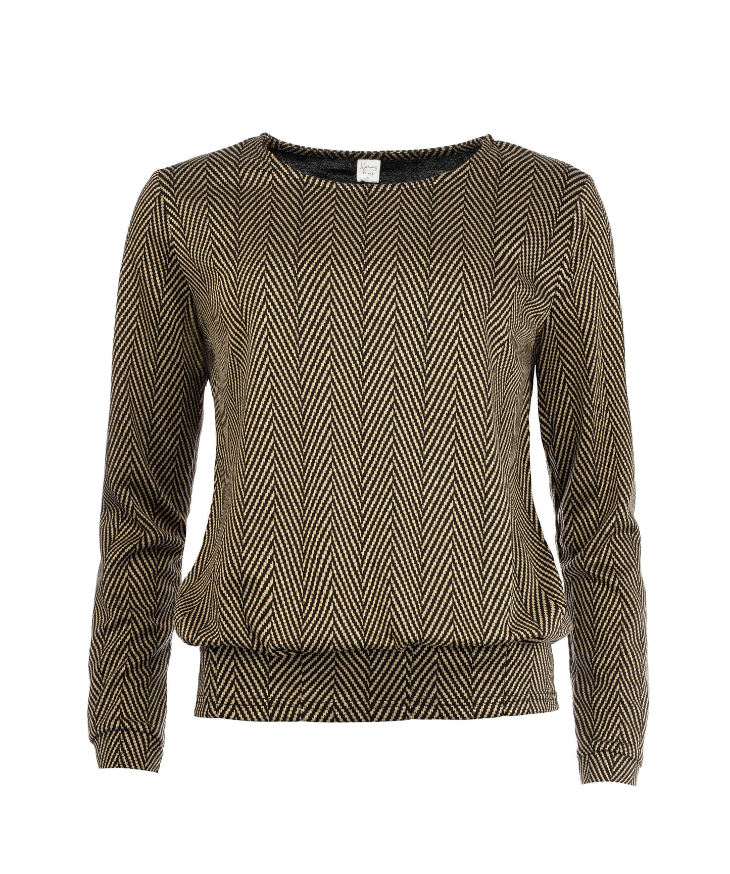 Cela Plain LS Brown Herringbone Knit | Brown