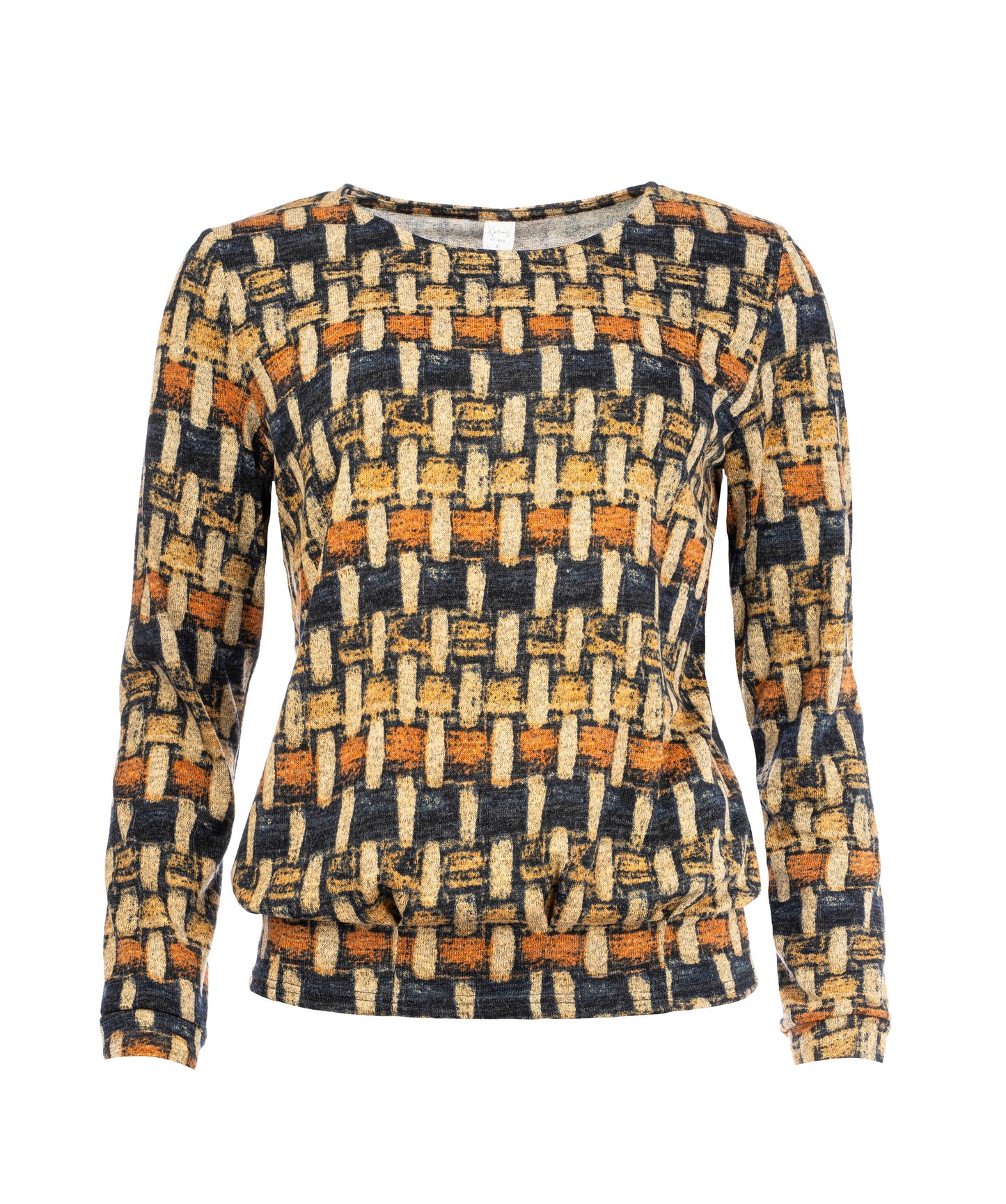 Cela Plain LS Marine Angora Brushed Blocks Knit | Marine