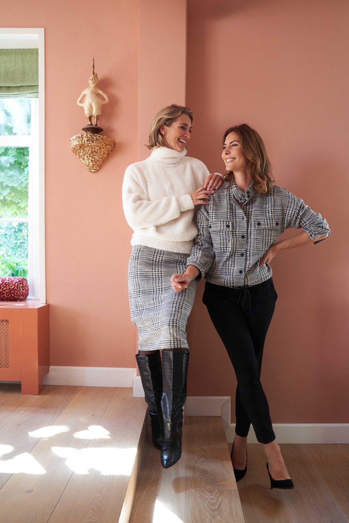 Miray Pockets Ecru Glencheck Lurex Jacquard Knit | Ecru