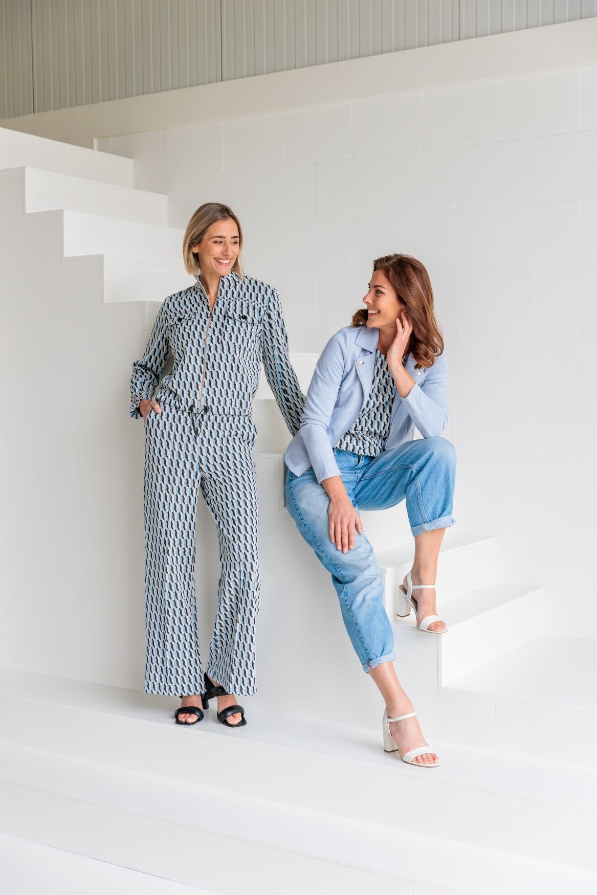 Broek Sianda Pintuck Placid Blue Geo Lurex Jacquard | Placid Blue