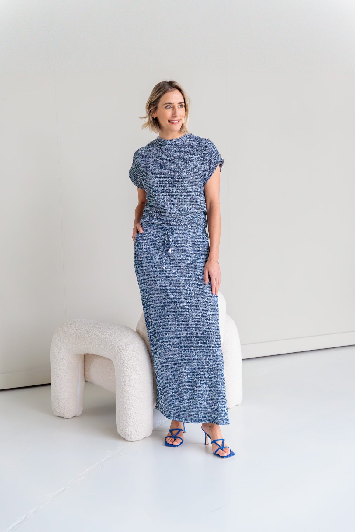 Mondego SS Blue lolite Stripe twist Crincle Tricot | Blue Lolite