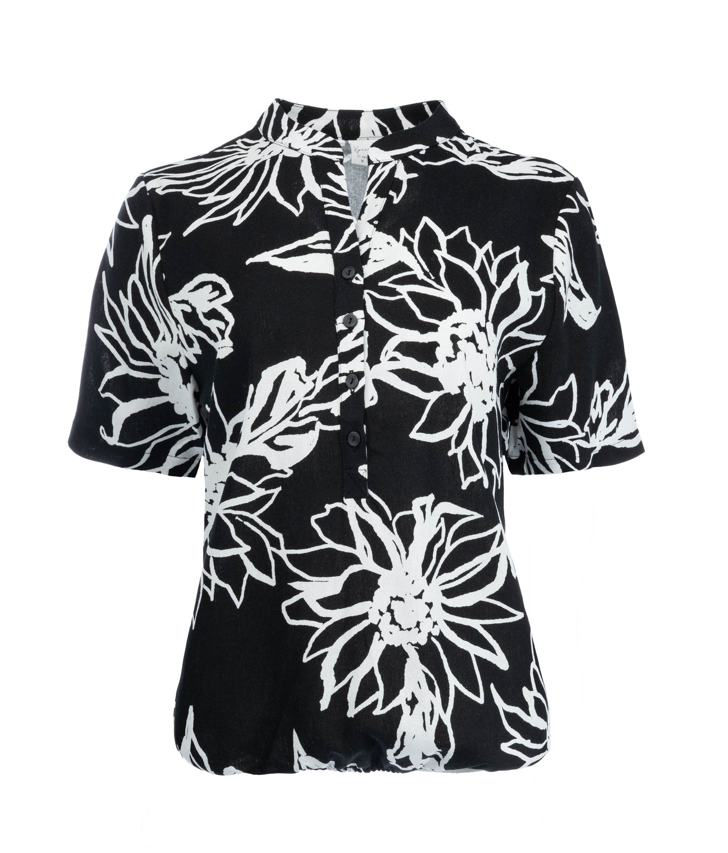 Top Lucie SS Black Two Tone Flower Woven | Black