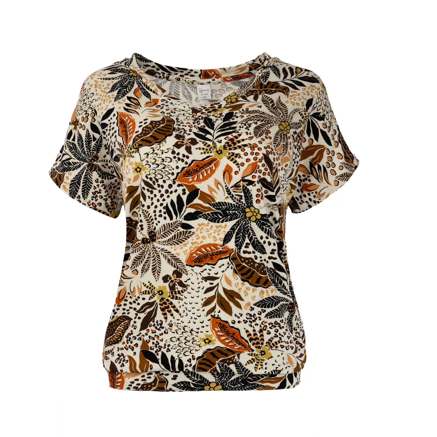 Top Mana SS Cognac Mixed Palm Trees Tricot | Cognac
