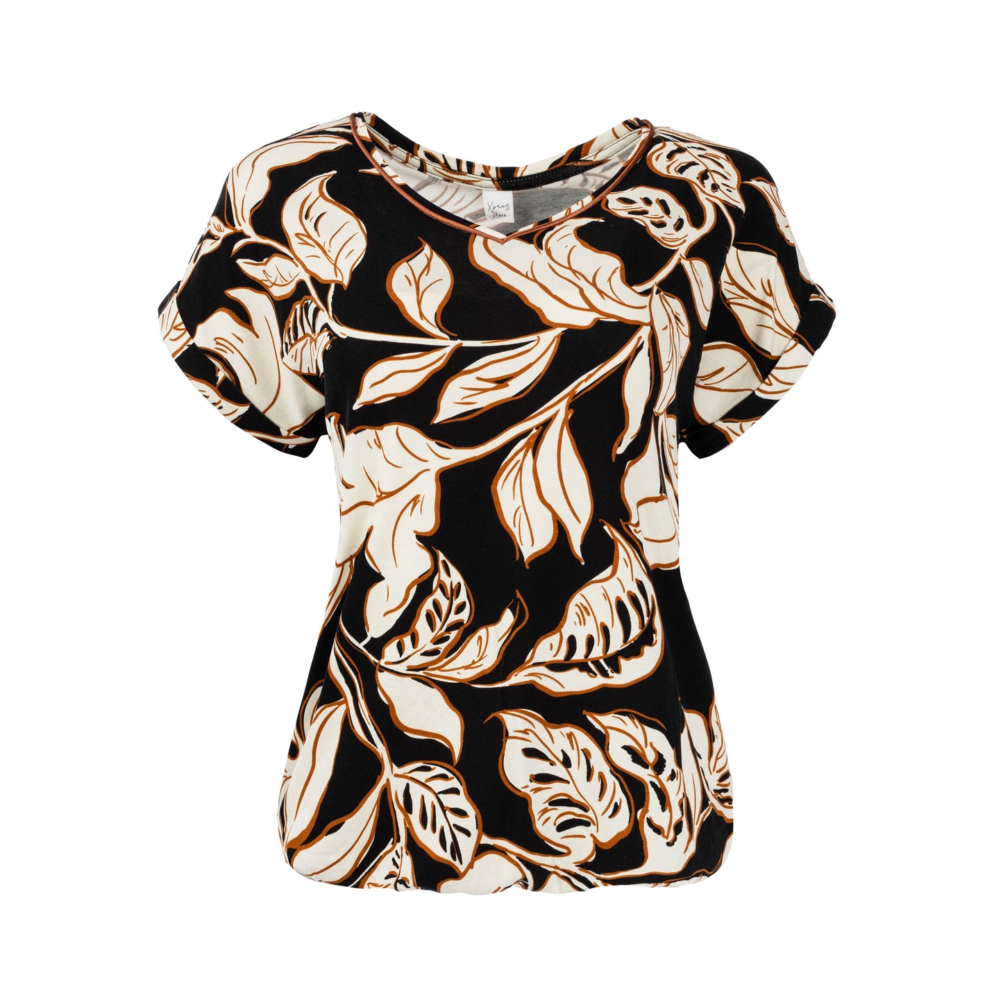 Top Nox SS Black Contrast Leaves Tricot | Black