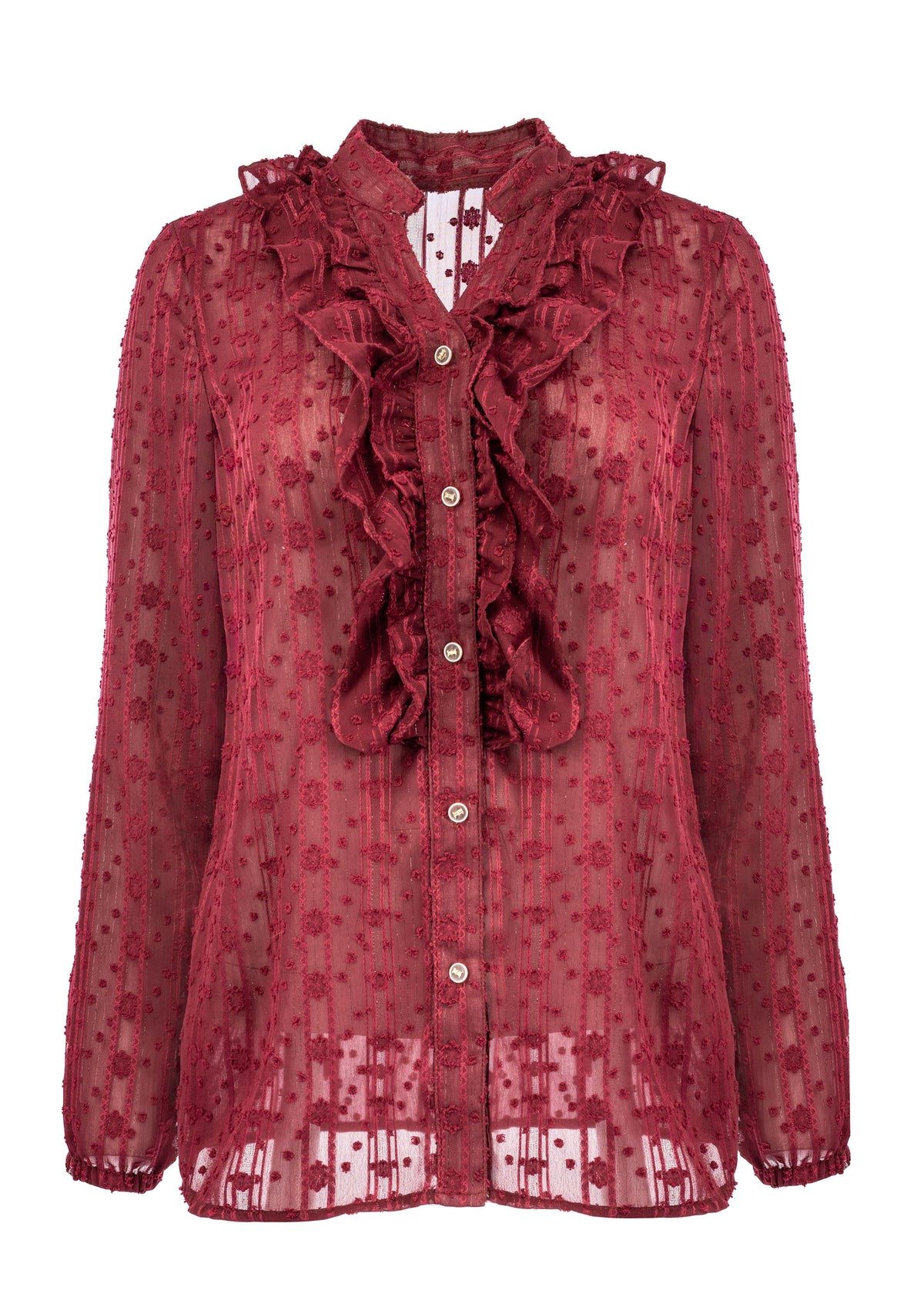 Blouse Donna LS-RMJ Stripe Dot Lurex Chiffon | Rhubarb Red