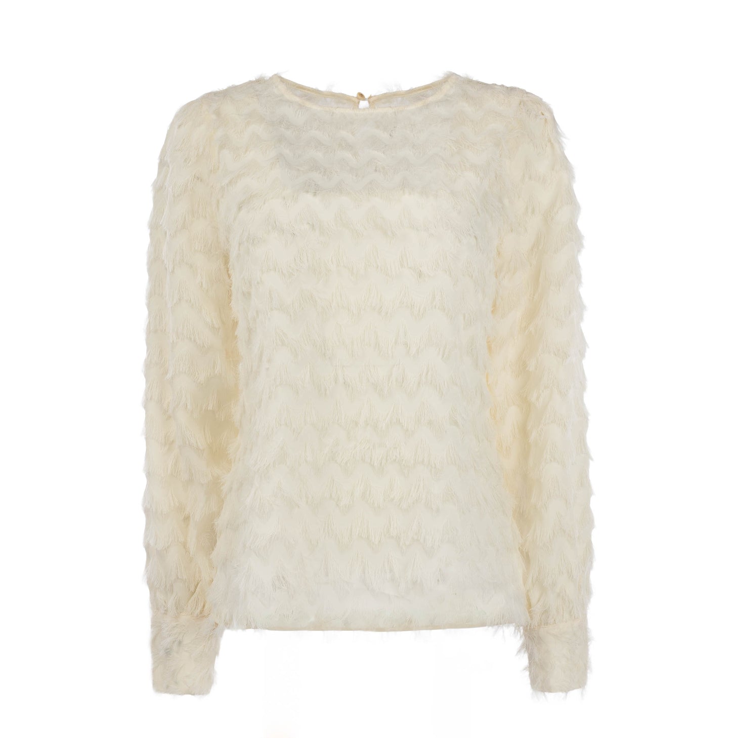 Trui Lakes LS-RMJ Chevron Chiffon Fringe | Ecru