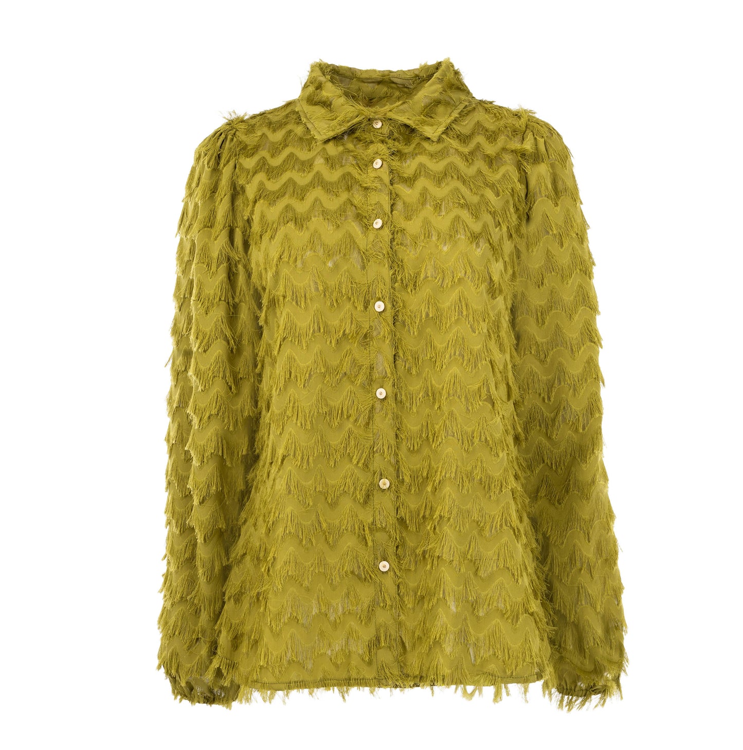 Blouse Mayliera LS-RMJ Chevron Chiffon Fringe | Green Moss