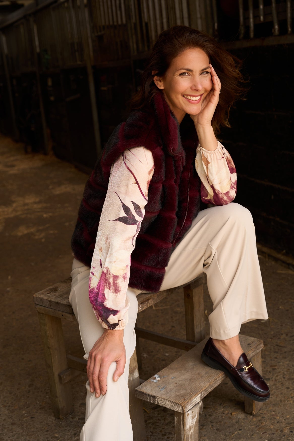 Gilet Moor SL Lines Short-RMJ Shaggy Faux Fur | Grape Wine