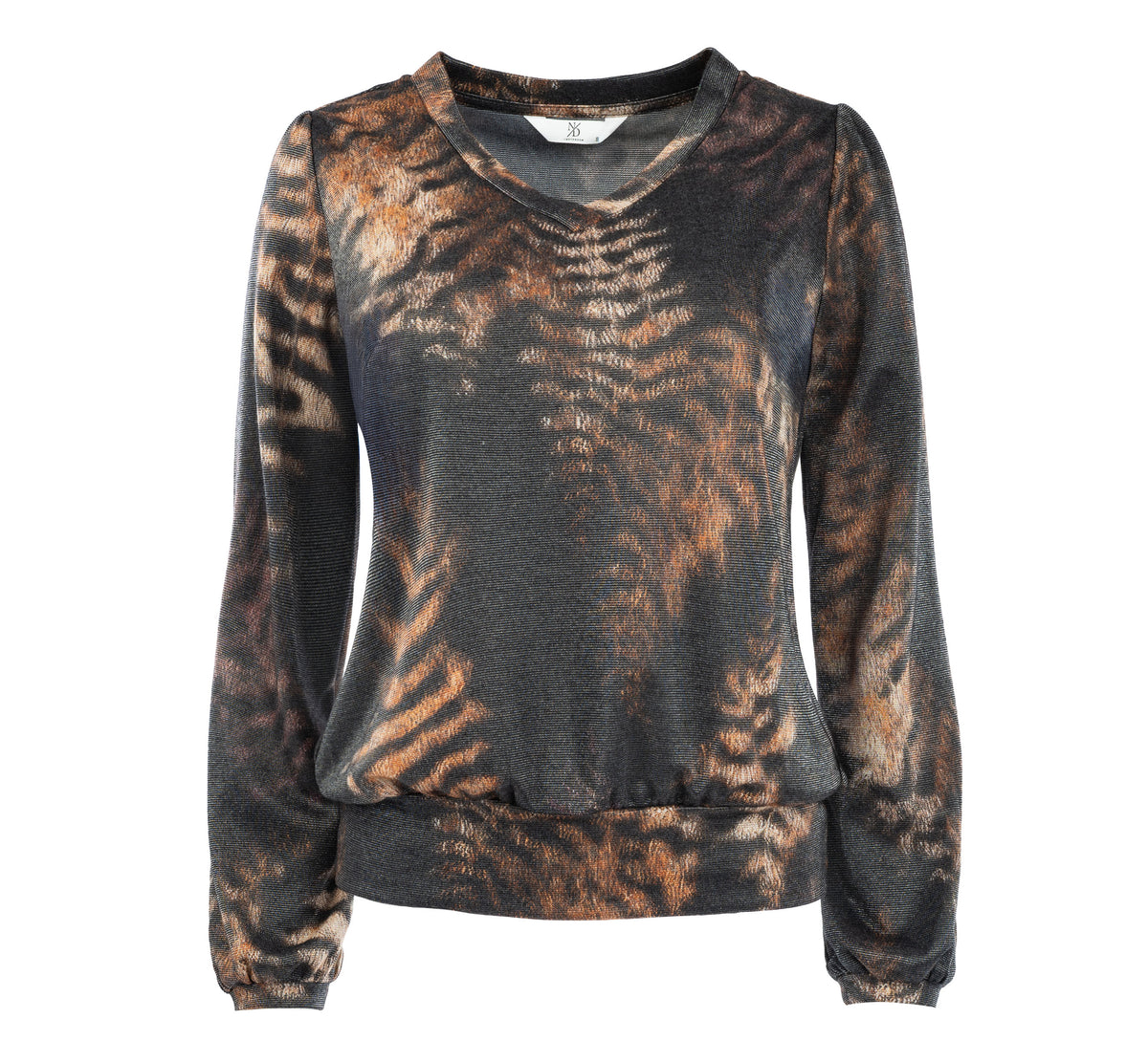 Top Veraya LS Ganache Brown Animal Leaves Tricot | Ganache Brown