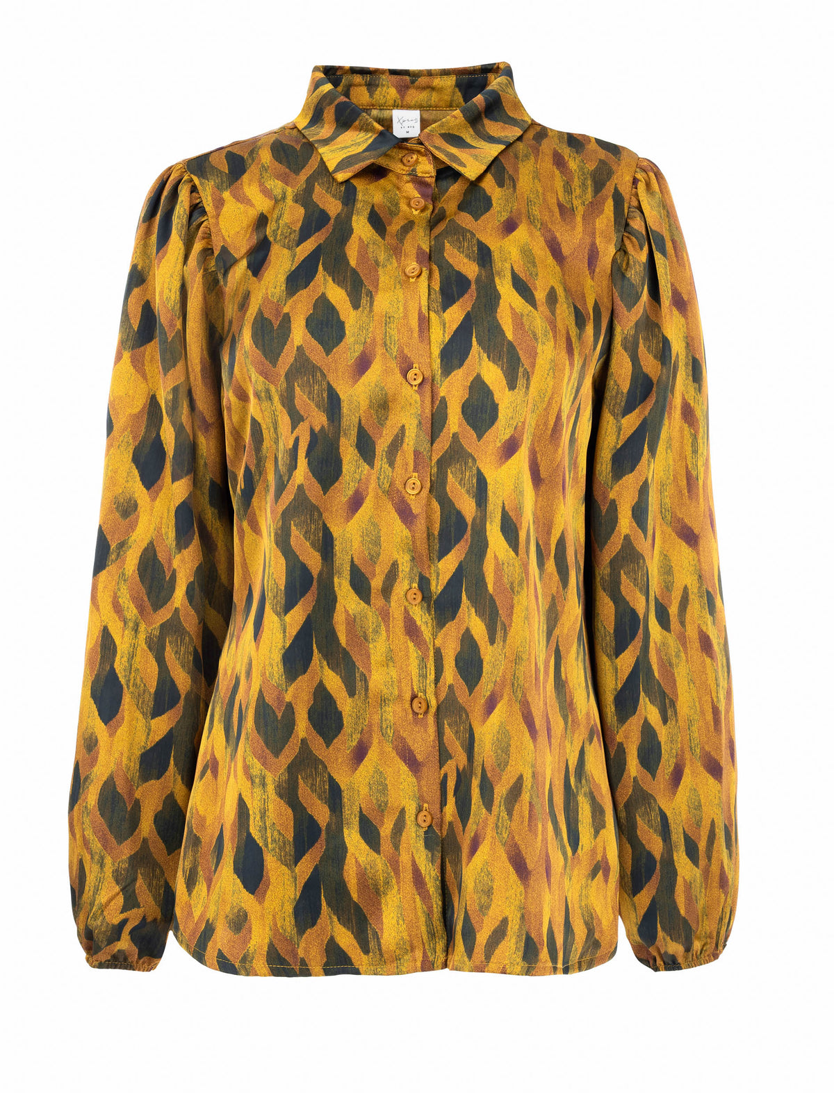 Blouse Mayliera LS Oker Abstract Leaves Woven | Oker
