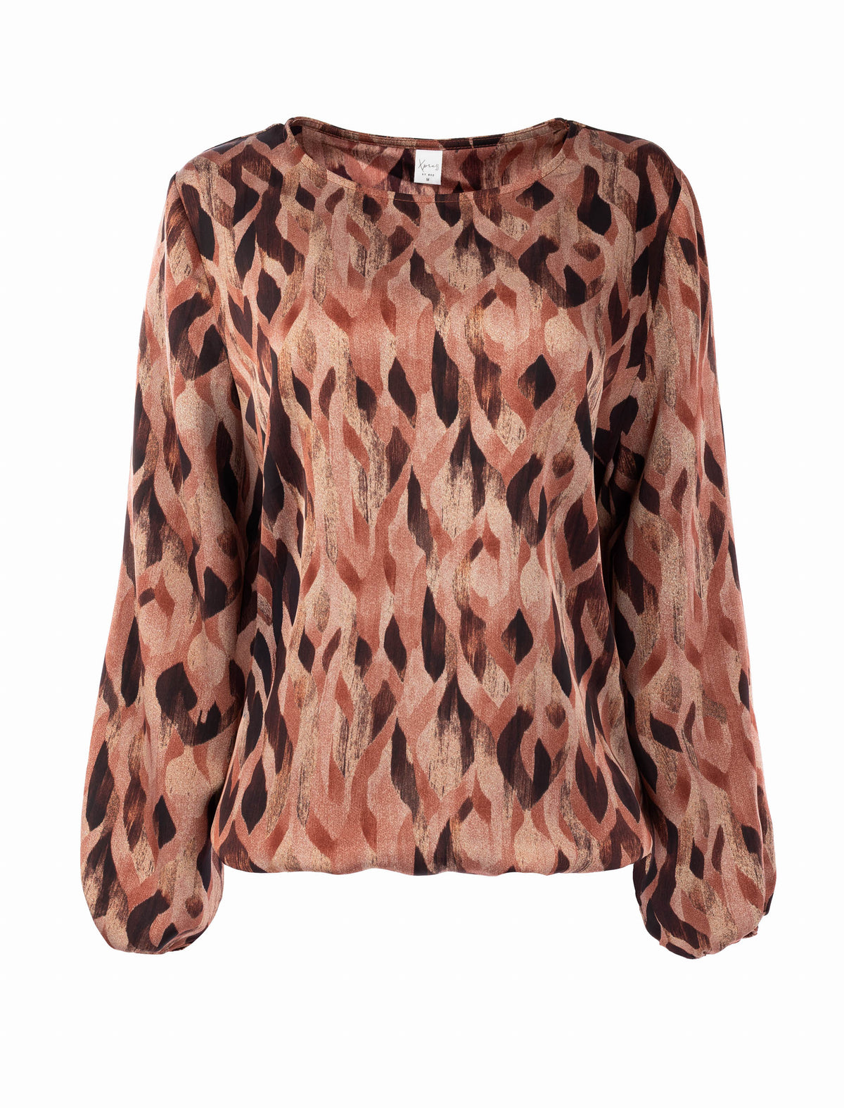 Top Delina LS Bordeaux Abstract Leaves Woven | Bordeaux
