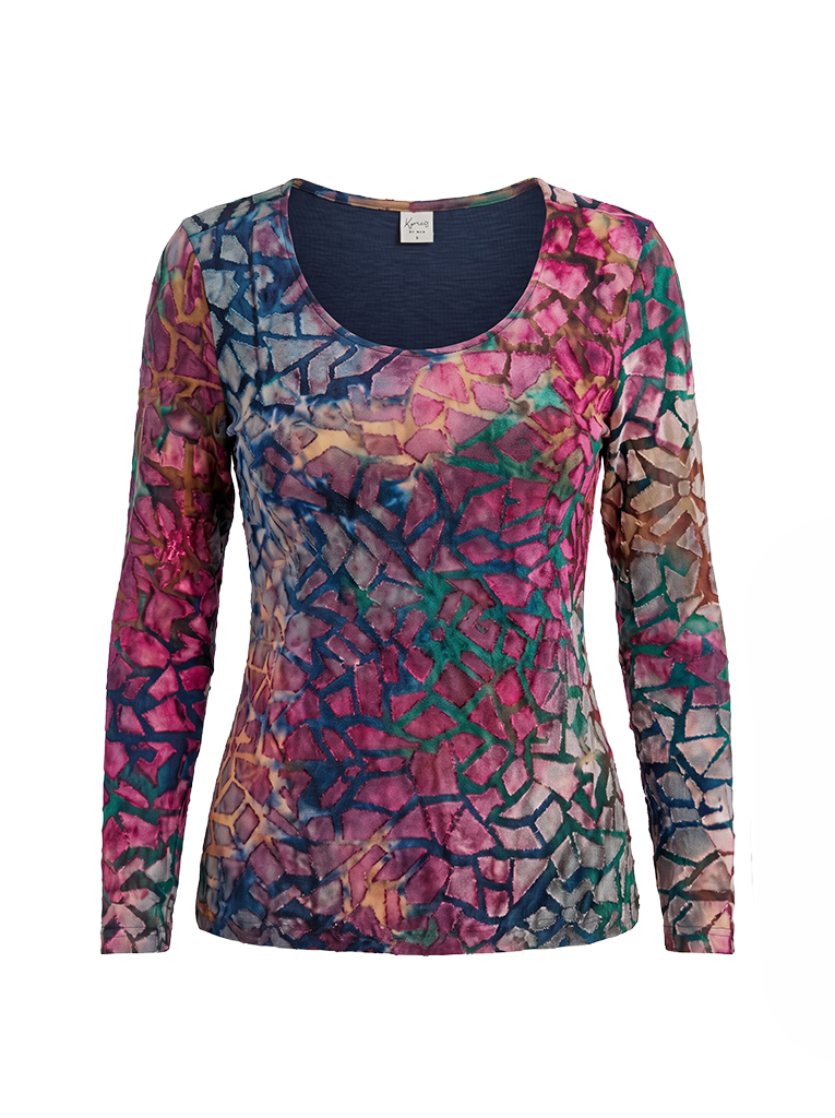 Top Alesias FW Plain LS Aubergine Graffical Raw Edge Tricot | Aubergine