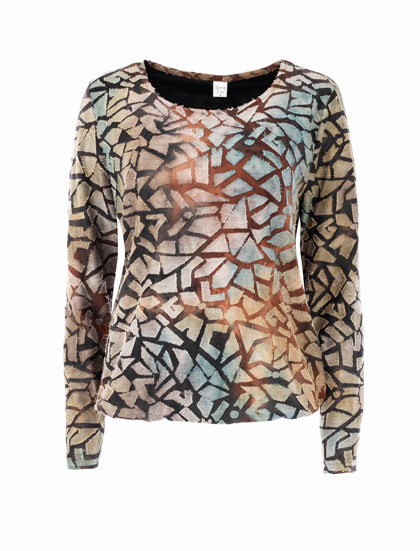 Top Alesias FW Plain LS Brandy Brown Graffical Raw Edge Tricot | Brandy Brown
