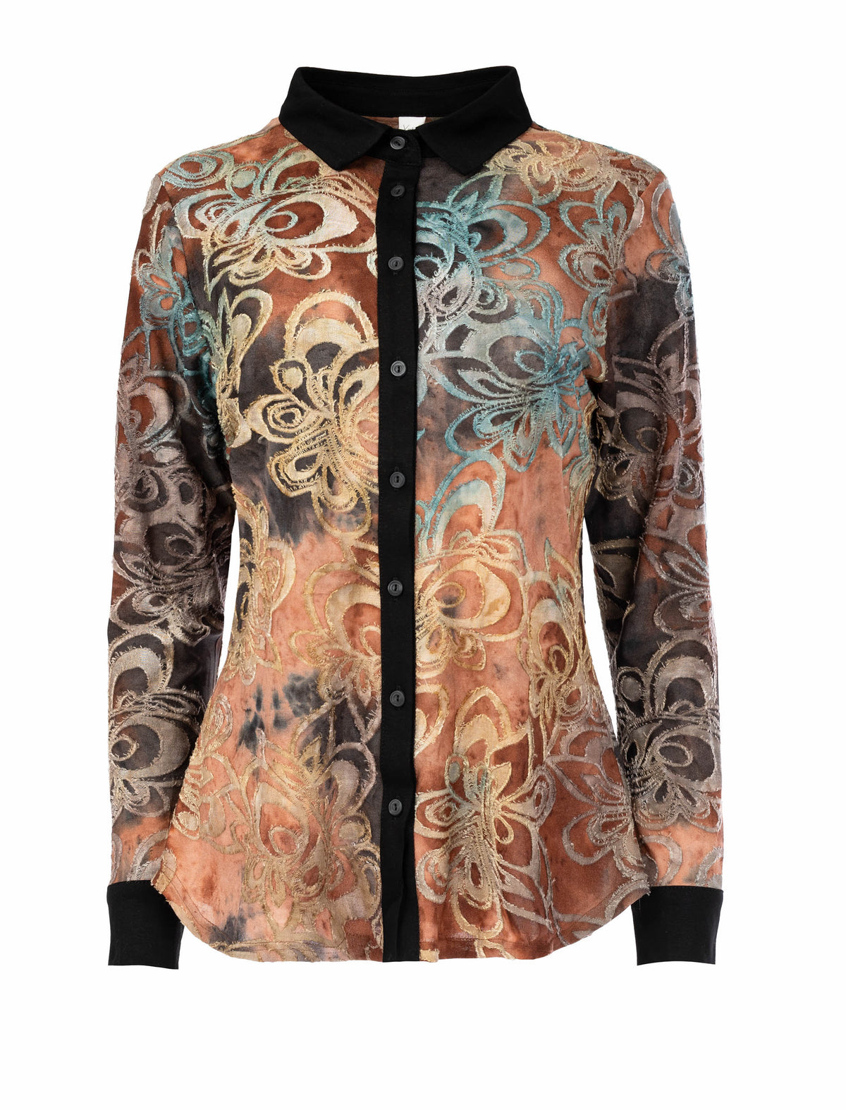 Blouse Micha LS Brandy Brown Flower Raw Edge Tricot | Brandy Brown