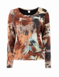 Top Alesias FW Plain LS Brandy Brown Abstract Raw Edge Tricot | Brandy Brown