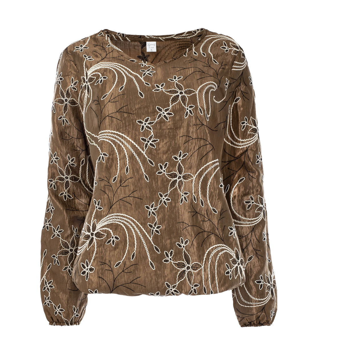 Top Nox W LS Mid Brown Embroidery Taffeta Woven | Mid Brown