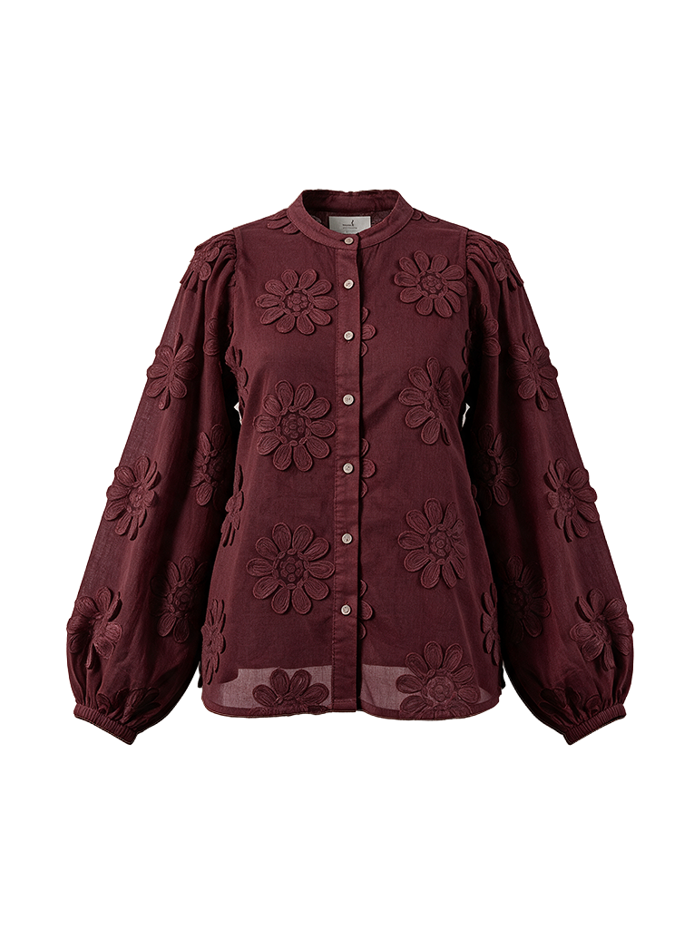 Job LS New Flower Embroidery | Bordeaux