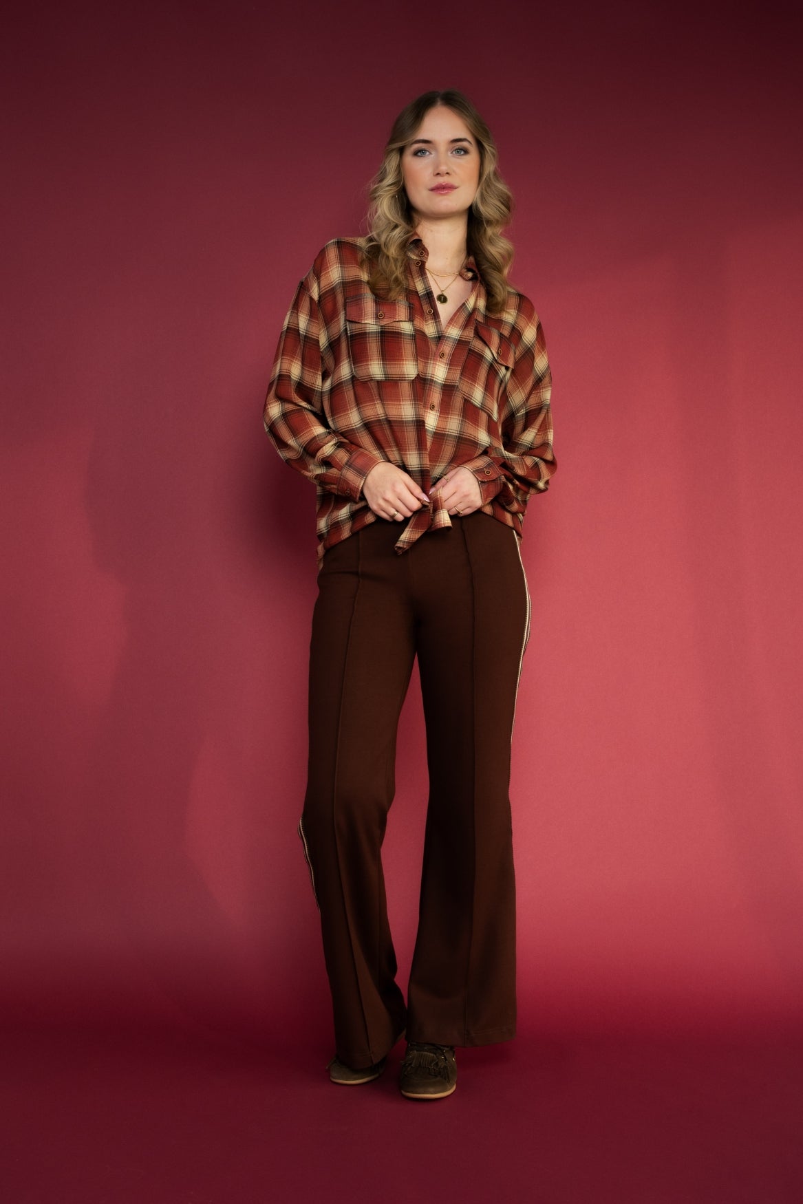 Blouse Chevron Check Chiffon | Brandy Brown