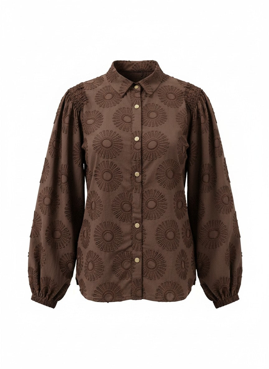 Blouse Job LS Sunny Flower Embroidery | Brown