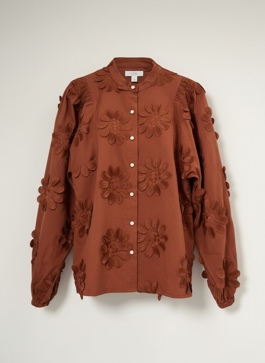 Blouse Job LS New Flower Embroidery | Brandy Brown