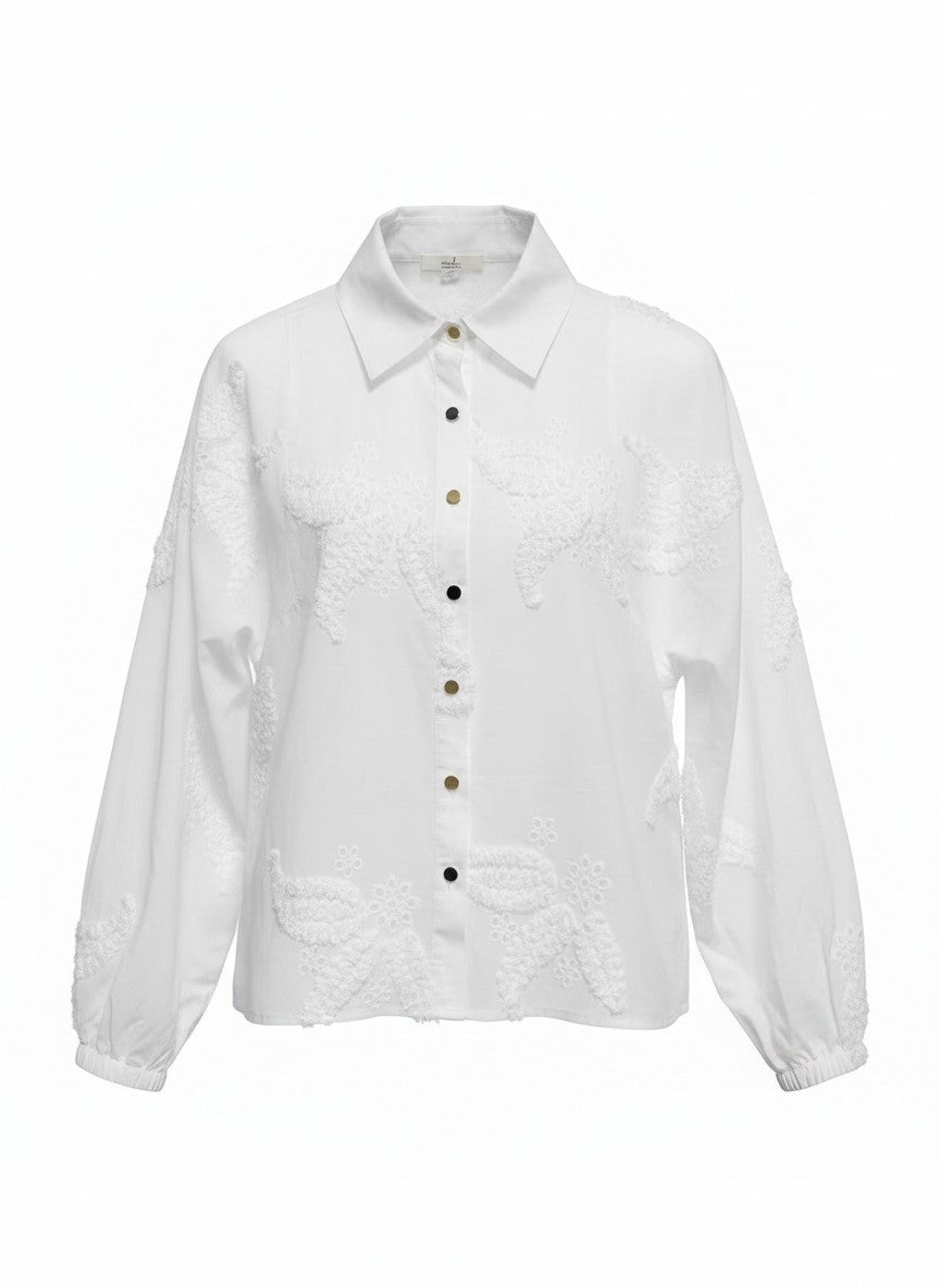 Blouse Joep LS Paisley 3D Embroidery | Optical White