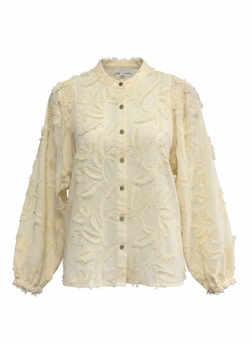 Blouse Job LS Leaves Embroidery | Creme