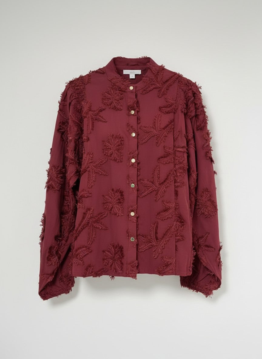 Blouse Job LS Leaves Embroidery | Bordeaux