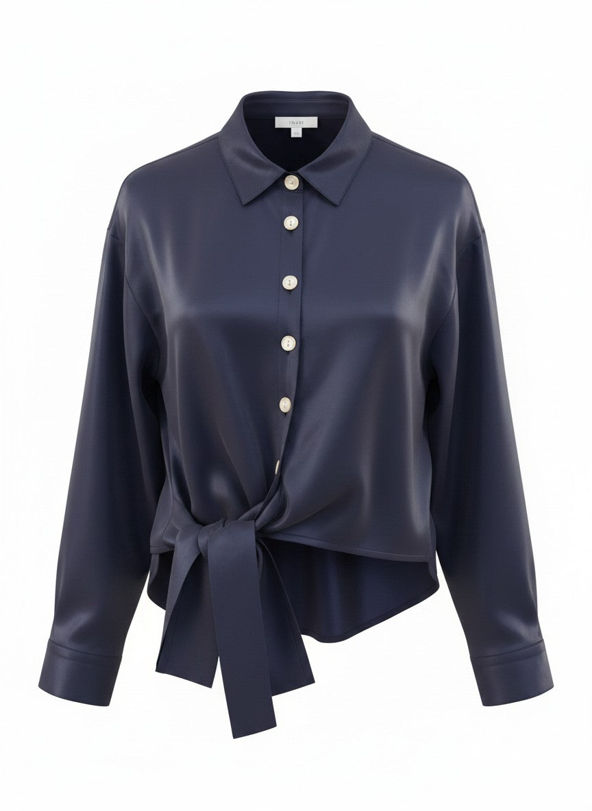 Blouse Wrap Shiny Satin | Navy
