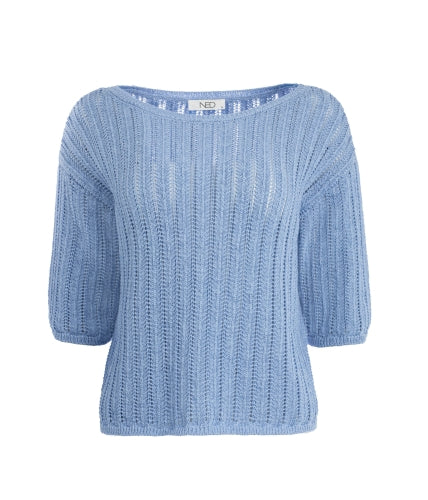 Trui Litani 1/2 SS Open Ajour Knit | Lavendel Blue