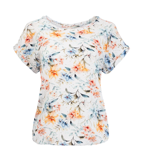 Brisia Plain SS Ecru Kangaroo Flower Embroidery | Ecru