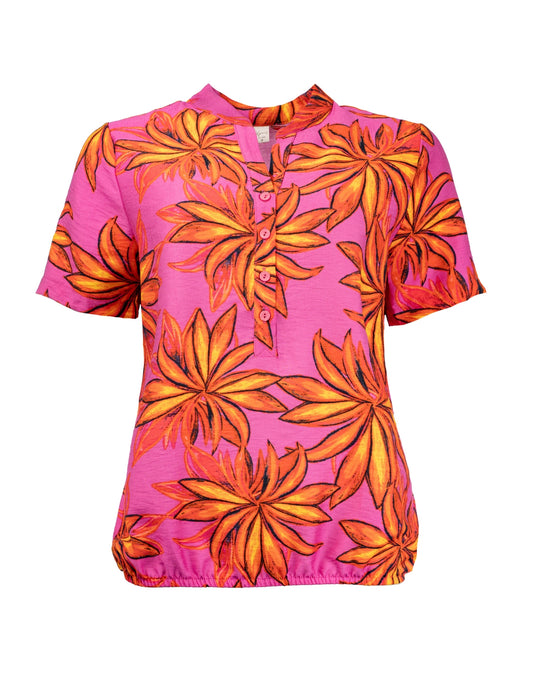 Lucie SS Pink Flower Woven | Pink