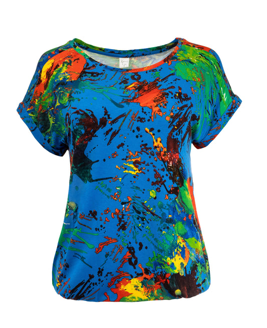 Brisia Plain SS Blue Paint Spill Tricot | Blue