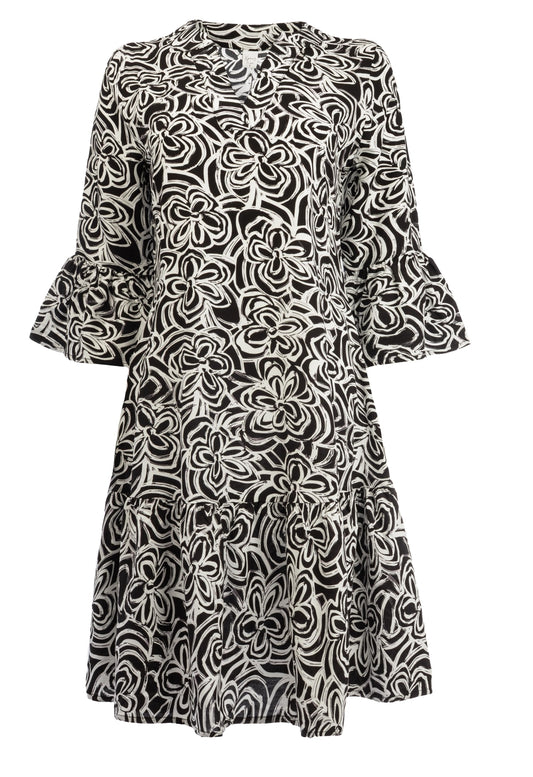 Rachelle 3/4 Black Two tone Flowers  Woven | Black