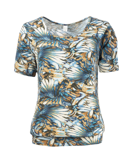 Ally P 1/2 SS Brown Faded Flower Tricot | Brown