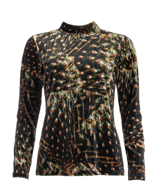 Milans Plain LS Backyard Beauty Forest Night Peacock Velour | Forest Night