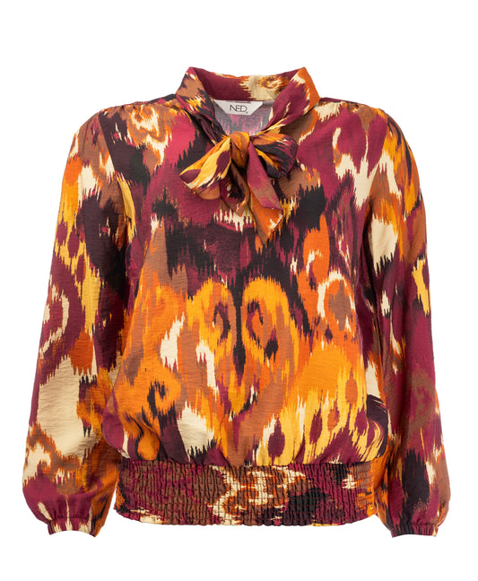Merina LS Smock Beet Red Funky Ikat Woven | Beet Red