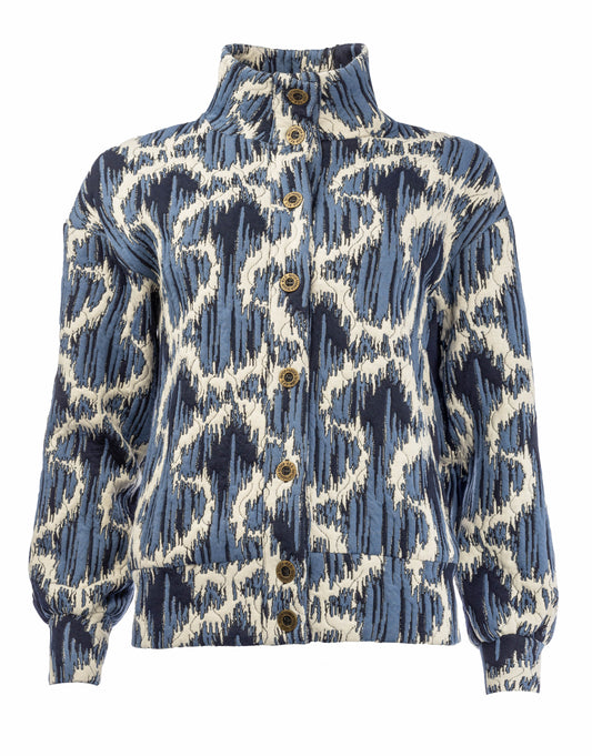Seyma-W Pockets LS Estate Blue Contrast Charm Jacquard | Estate Blue