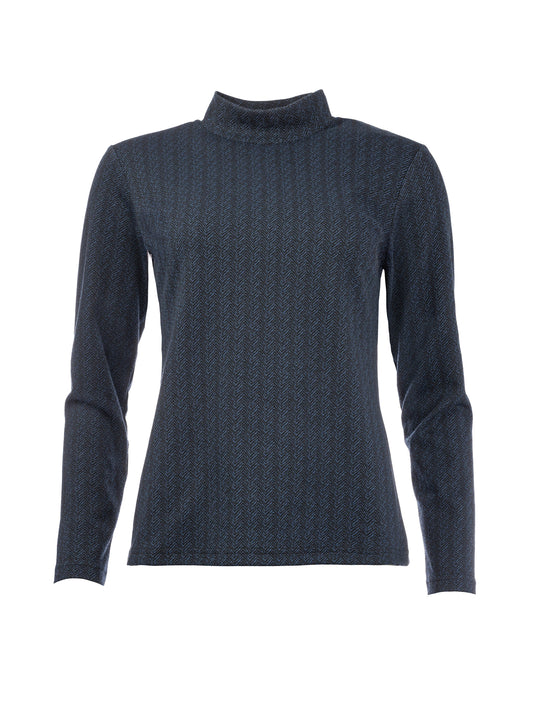 Milans -NS LS Marine Minimal Herringbone Jacquard Knit | Marine