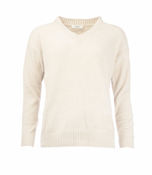 Simon Plain LS Heavy Chenille Knit | Ecru