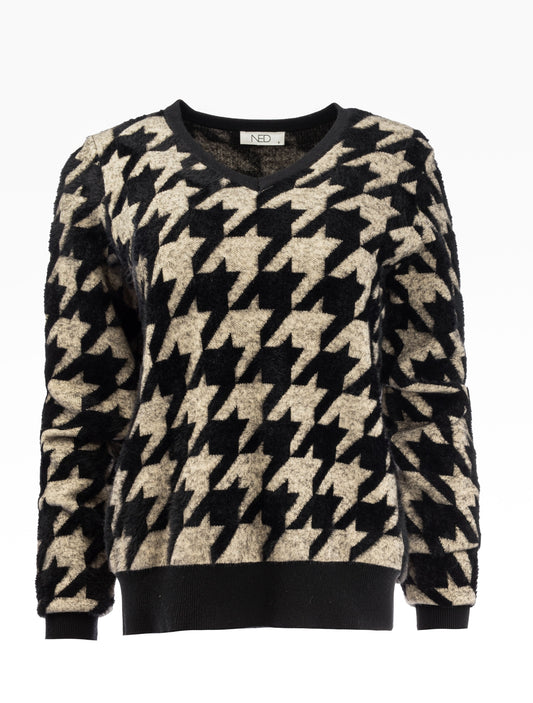 Rowley LS-RMJ Furry Print Knit | Ecru-Black