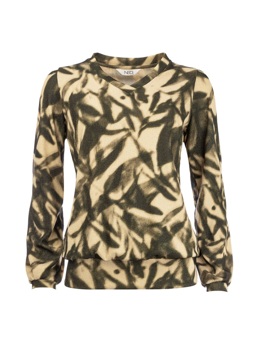 Veraya LS Dusty Olive Shadow Leaves Lurex Tricot Knit | Dusty Olive