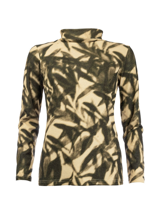 Flat 67 LS Dusty Olive Shadow Leaves Lurex Tricot Knit | Dusty Olive