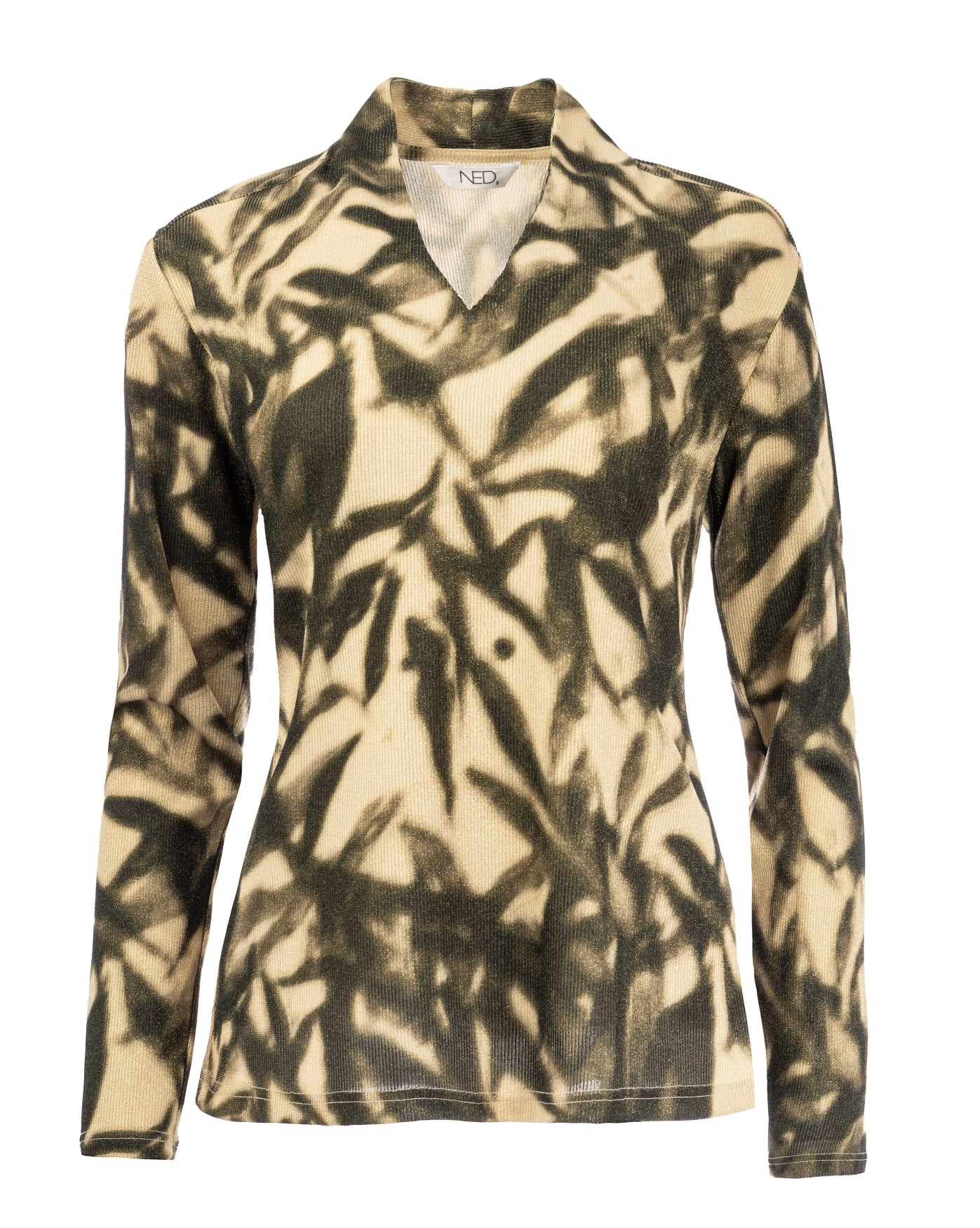 Veral LS Dusty Olive Shadow Leaves Lurex Tricot Knit | Dusty Olive